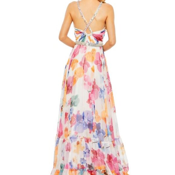NWT Mac Duggal Plunge Neck‎ Floral A Line Gown Flirty Floral Dress sz 8 2219 - Picture 3 of 10